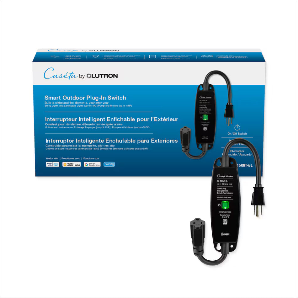 Lutron Caséta Outdoor Smart Plug - IP65 Weatherproof (Black) | PD-15OUT-BL