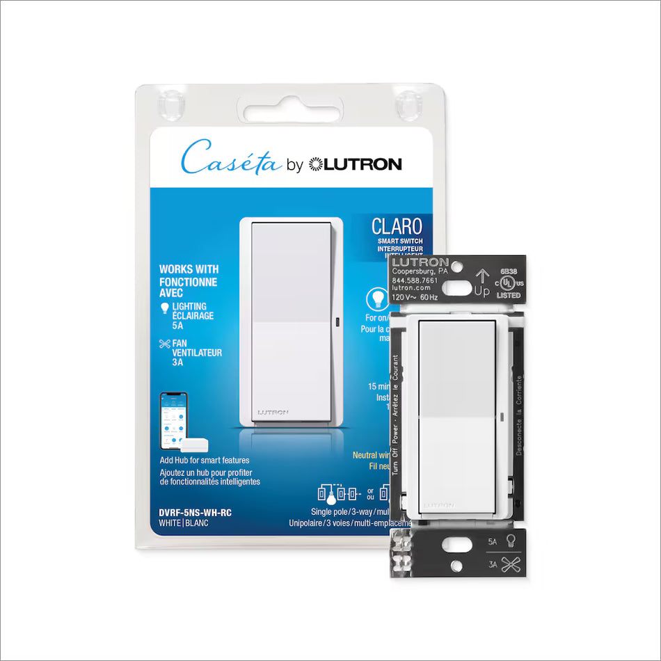 Lutron Claro Smart Switch (Caséta) - Paddle Style | DVRF-5NS-XX