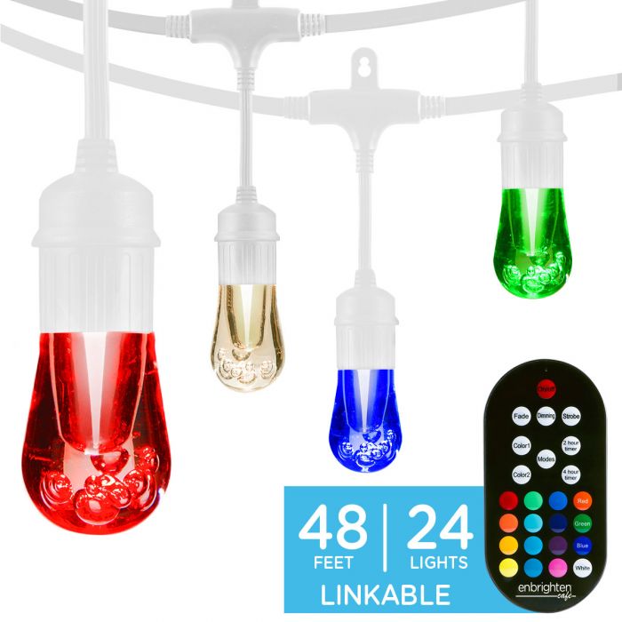 Enbrighten Seasons Vintage LED Cafe Lights, 48ft, 24 Acrylic Bulbs, White Cord